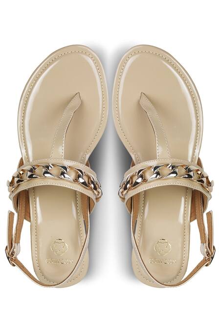 Crimzon Beige Embroidered Ankle Strap Sandals