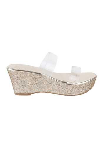CRIMZON_Gold Blaze Clear Strap Wedges_Online_at_Aza_Fashions