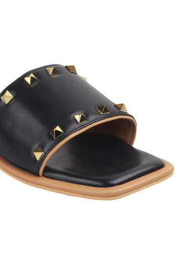 Shop_CRIMZON_Black Spiked Strap Sliders_Online_at_Aza_Fashions
