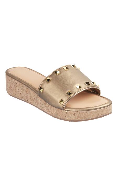 Buy_CRIMZON_Gold Studs Spiked Platform Wedges_Online_at_Aza_Fashions