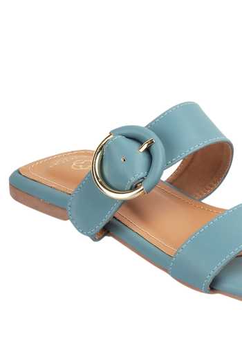 Shop_CRIMZON_Blue Buckled Strap Sliders_Online_at_Aza_Fashions