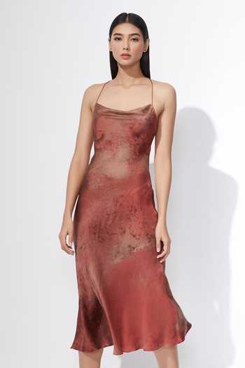 Saaksha & Kinni_Maroon Printed Slip Dress_Online_at_Aza_Fashions