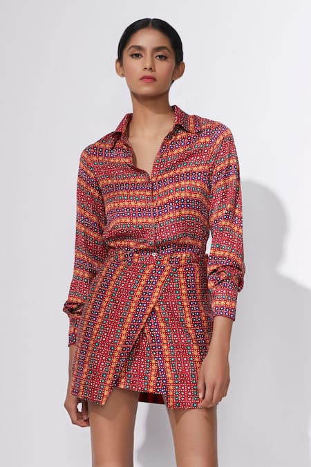 Saaksha & Kinni Printed Shirt & Wrap Skirt Set 