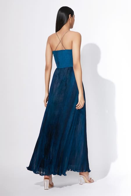 Tiered Ruffle Plunge Neck Open-back Maxi Bridesmaid Dress With Deep Ruffle  Skirt In Cottage Rose Dusk Blue | The Dessy Group
