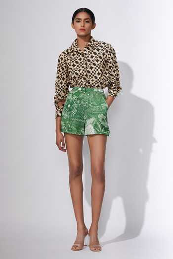 Saaksha & Kinni_Beige Printed Shirt And Shorts Set_Online_at_Aza_Fashions