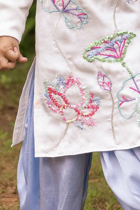 Panchhi By Kanupriya Tibrewala_White Silk Satin Embroidery Kurta And Dhoti Pant Set_Online_at_Aza_Fashions