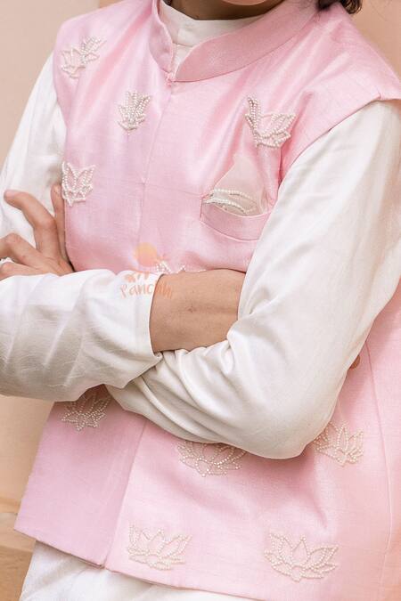 Panchhi By Kanupriya Tibrewala_Pink Silk Satin Pearls Embellished Bundi_Online_at_Aza_Fashions