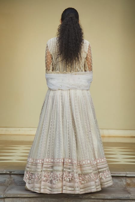 Shop_Jade By Monica & Karishma_White Net Embroidered Floral Round Shweta Anarkali With Dupatta  _at_Aza_Fashions