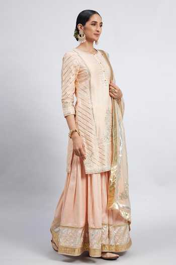Sheetal Batra_Peach Kurta And Gharara Chanderi Banarasi Dupatta Eliza Set_Online_at_Aza_Fashions