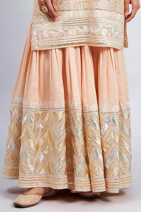 Shop_Sheetal Batra_Peach Kurta And Gharara Chanderi Banarasi Dupatta Erina Set_Online_at_Aza_Fashions
