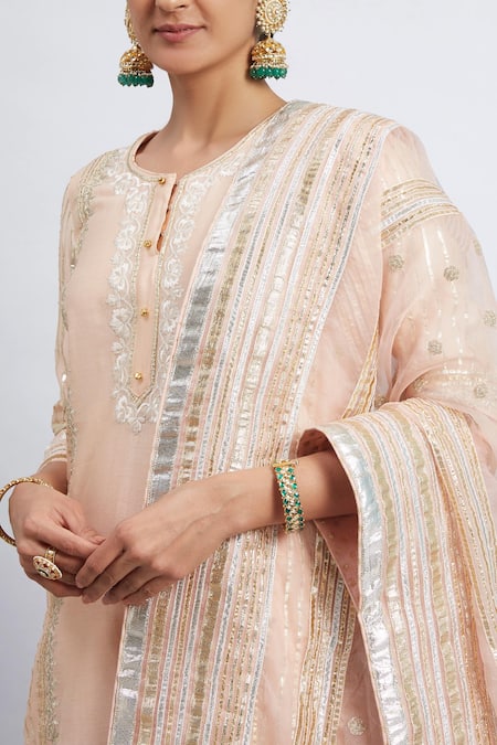 Sheetal Batra_Peach Kurta And Gharara Chanderi Banarasi Dupatta Erina Set_at_Aza_Fashions