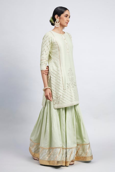 Buy_Sheetal Batra_Green Kurta And Gharara Chanderi Banarasi Dupatta Eliza Set_Online_at_Aza_Fashions