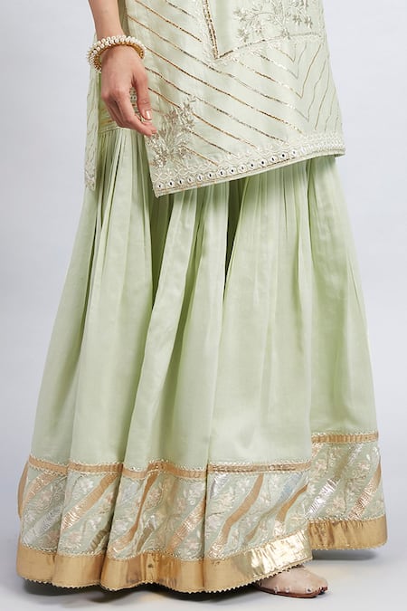 Shop_Sheetal Batra_Green Kurta And Gharara Chanderi Banarasi Dupatta Eliza Set_Online_at_Aza_Fashions