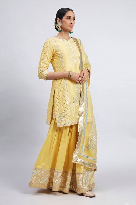 Sheetal Batra_Yellow Kurta And Gharara Chanderi Banarasi Dupatta Eliza Set_Online_at_Aza_Fashions