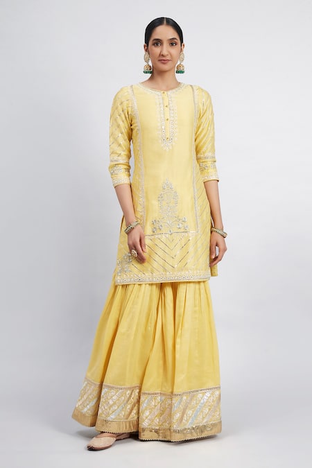 Buy_Sheetal Batra_Yellow Kurta And Gharara Chanderi Banarasi Dupatta Eliza Set_Online_at_Aza_Fashions