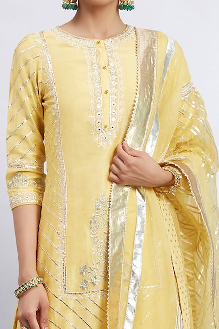 Shop_Sheetal Batra_Yellow Kurta And Gharara Chanderi Banarasi Dupatta Eliza Set_Online_at_Aza_Fashions