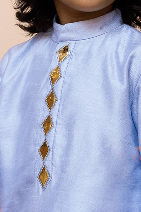 Panchhi By Kanupriya Tibrewala_Blue Silk, Cotton Applique Kurta And Dhoti_Online_at_Aza_Fashions