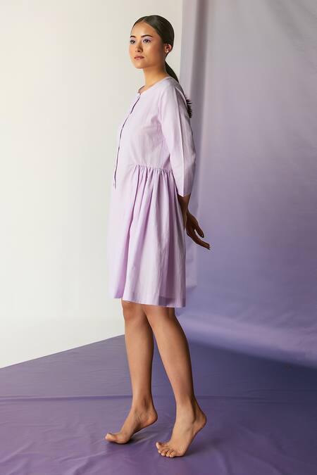 Buy_Febo6_Purple Cotton Silk Plain Round Dress _Online_at_Aza_Fashions