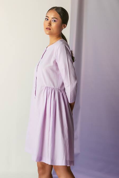 Shop_Febo6_Purple Cotton Silk Plain Round Dress _Online_at_Aza_Fashions