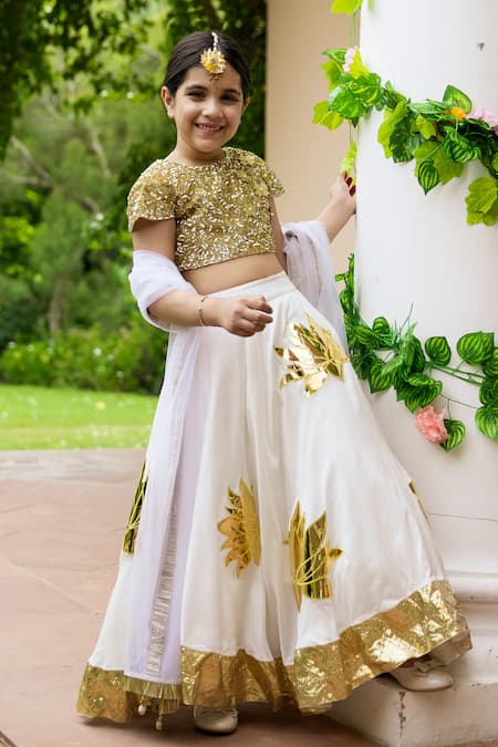 Off White Embroidered Semi-Stitched Lehenga & Unstitched Blouse With D–  Inddus.in