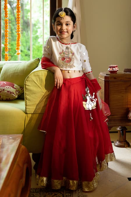White Red Double Layered Pleated Lehenga – BRIN Project by Reshma