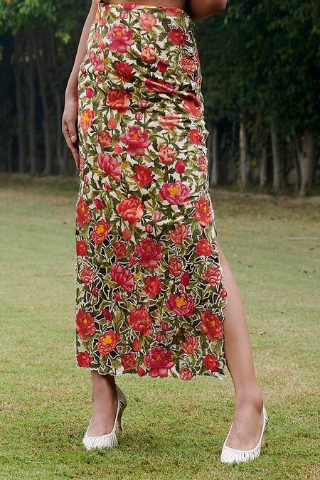 Buy Chandrima Multi Color Chanderi Floral Print Skirt Online at Aza Fashions Buy_Chandrima_Multi Color Chanderi Floral Print Skirt _Online_at_Aza_Fashions