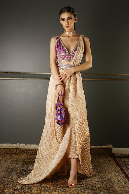 Aditi Gupta Draped Dhoti Saree With Embroidered Blouse 