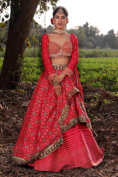 Aditi Gupta Mirror Embroidered Banarasi Lehenga Set 