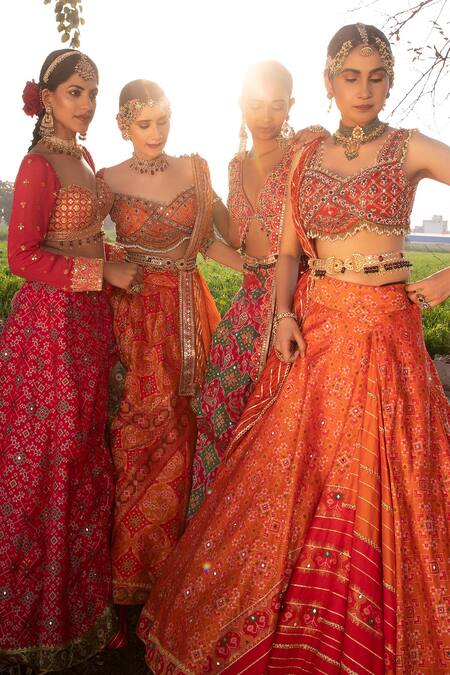 Aditi Gupta_Pink Handwoven Banarasi Organza Resham And Mirror Embroidered Lehenga Set _Online_at_Aza_Fashions