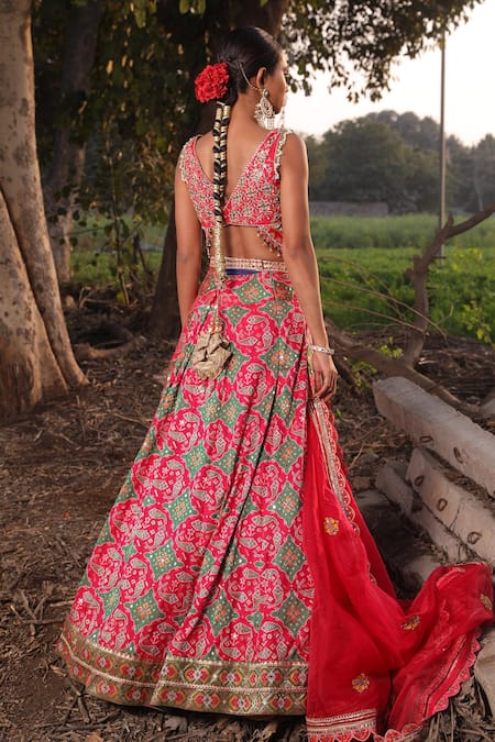 Aditi Gupta Mirror Embroidered Ikat Lehenga Set 