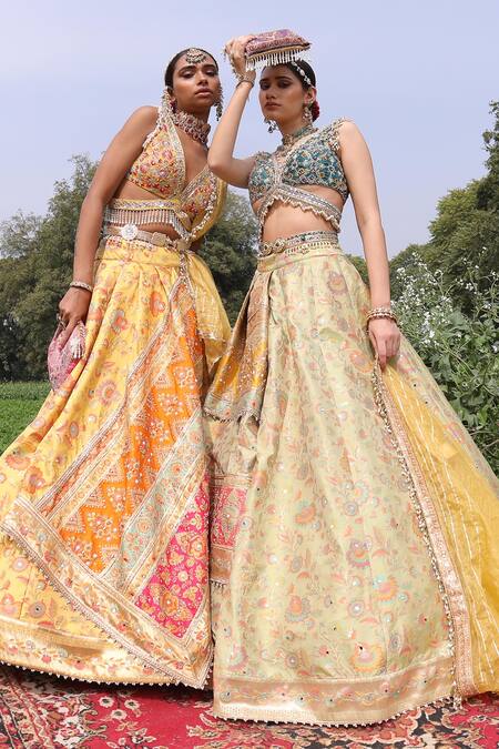 Shop_Aditi Gupta_Yellow Lehenga Handwoven Banarasi Blouse Pure Silk Dupatta Embroidered Set _Online_at_Aza_Fashions
