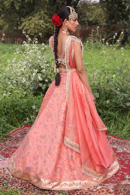 Aditi Gupta Silk Banarasi Embroidered Lehenga Set 