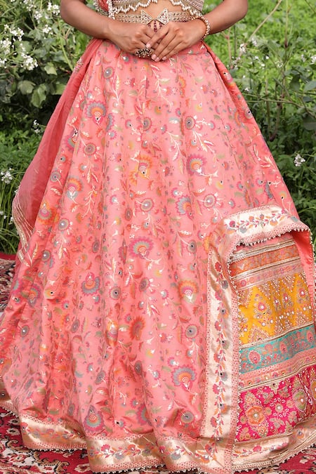Aditi Gupta_Peach Lehenga Banarasi Silk Blouse Pure Silk Dupatta Embroidered Set _Online_at_Aza_Fashions
