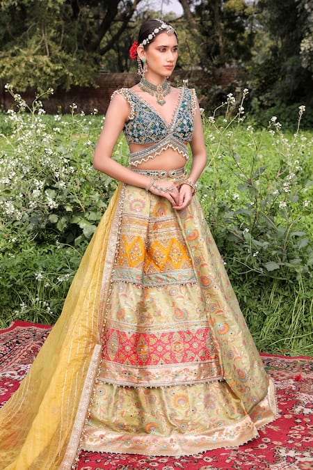 Aditi Gupta Banarasi Silk Layered Lehenga Set  