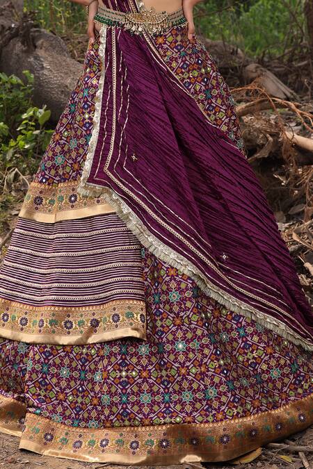 Shop_Aditi Gupta_Purple Lehenga Handwoven Banarasi Blouse Pure Silk Dupatta Crush Ikat Set _Online_at_Aza_Fashions