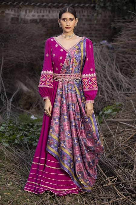 Buy_Aditi Gupta_Pink Lehenga Banarasi Silk Blouse Pure Silk Dupatta Handwoven Patola Set _Online_at_Aza_Fashions