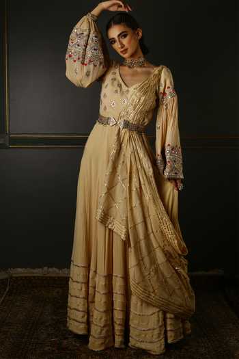 Aditi Gupta Pleated Anarkali With Textured Dupatta 