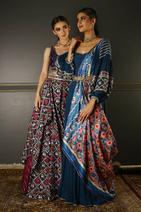 Aditi Gupta Blue Anarkali Georgette Dupatta Pure Silk Resham, Zardozi Embroidered With Online at Aza Fashions Aditi Gupta_Blue Anarkali Georgette Dupatta Pure Silk Resham, Zardozi Embroidered With _Online_at_Aza_Fashions