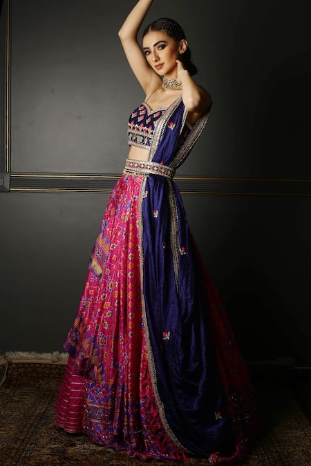 Buy_Aditi Gupta_Pink Lehenga And Blouse  Dupatta Textured Gota, Patola Print Set _Online_at_Aza_Fashions