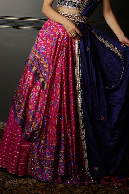 Shop_Aditi Gupta_Pink Lehenga And Blouse  Dupatta Textured Gota, Patola Print Set _Online_at_Aza_Fashions