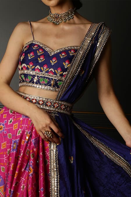 Aditi Gupta_Pink Lehenga And Blouse  Dupatta Textured Gota, Patola Print Set _at_Aza_Fashions