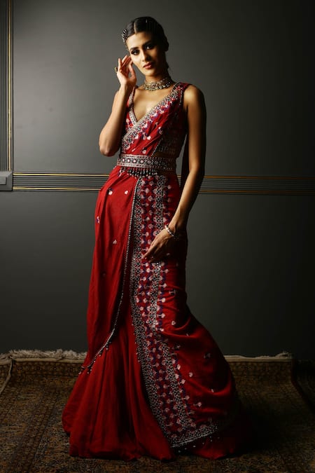 Aditi Gupta Pre-Draped Saree With Embroidered Blouse 