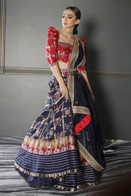Aditi Gupta_Blue Lehenga And Blouse Pure Silk Banarasi Dupatta Organza Woven Patola Set _Online_at_Aza_Fashions