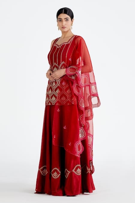 Megha Bansal Silk Chanderi Kurta Lehenga Set 