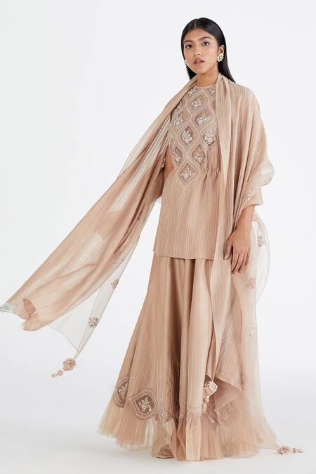 Megha Bansal Pink Organza, Chanderi Pearls, Shabnam Applique Kurta Sharara Set Online at Aza Fashions Megha Bansal_Pink Organza, Chanderi Pearls, Shabnam Applique Kurta Sharara Set _Online_at_Aza_Fashions