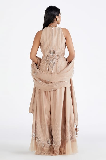 Shop Megha Bansal Pink Organza, Chanderi Pearls, Shabnam Applique Kurta Sharara Set at Aza Fashions Shop_Megha Bansal_Pink Organza, Chanderi Pearls, Shabnam Applique Kurta Sharara Set _at_Aza_Fashions