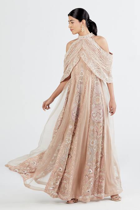 Megha Bansal Pink Organza, Chanderi Sequin, Almora Embroidered Anarkali With Cape Online at Aza Fashions Megha Bansal_Pink Organza, Chanderi Sequin, Almora Embroidered Anarkali With Cape _Online_at_Aza_Fashions