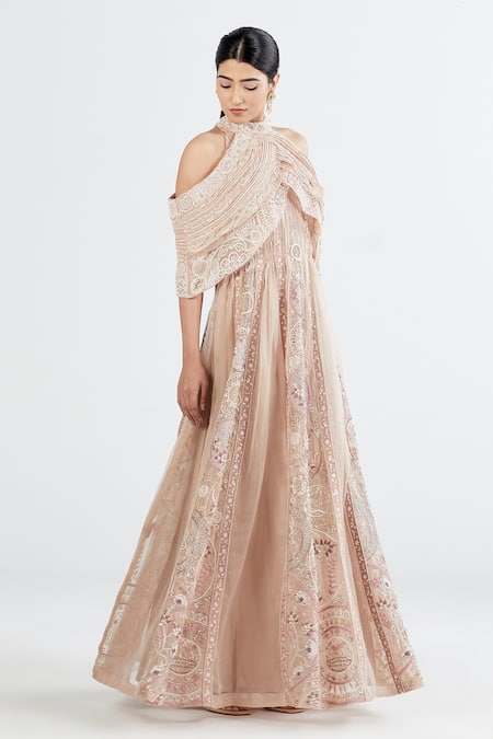Buy Megha Bansal Pink Organza, Chanderi Sequin, Almora Embroidered Anarkali With Cape Online at Aza Fashions Buy_Megha Bansal_Pink Organza, Chanderi Sequin, Almora Embroidered Anarkali With Cape _Online_at_Aza_Fashions