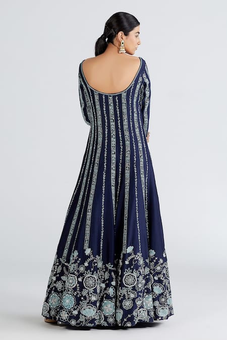 Shop Megha Bansal Blue Organza, Chanderi Floral, Neel Bahaar Anarkali Kurta With Dupatta at Aza Fashions Shop_Megha Bansal_Blue Organza, Chanderi Floral, Neel Bahaar Anarkali Kurta With Dupatta _at_Aza_Fashions