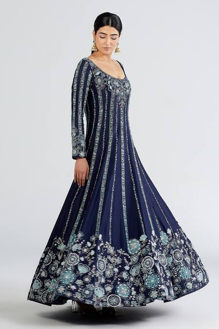Megha Bansal Blue Organza, Chanderi Floral, Neel Bahaar Anarkali Kurta With Dupatta Online at Aza Fashions Megha Bansal_Blue Organza, Chanderi Floral, Neel Bahaar Anarkali Kurta With Dupatta _Online_at_Aza_Fashions